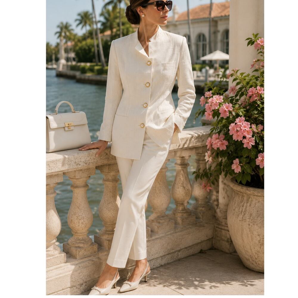 Vintage Charter Club Ivory Pearl Button Longline Blazer Petite size 10/M - Picture 6 of 11